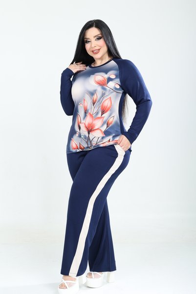 BONİTA FASHİON Plus Size Women's Flower-Patterned Stone-Embellished Osho Dail...