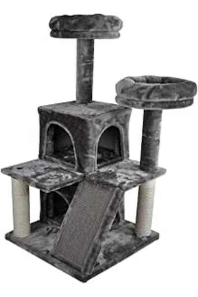 Tommy Multi-Storey Luxury Cat House 50X50X116 with Scratching Post Gray