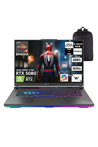 Rog Strix G16 Ryzen 9-8940HX 48 GB 1TB RTX5080 175W 16" Win11 Pro +S.Çantası G614PW-RV036HMF15