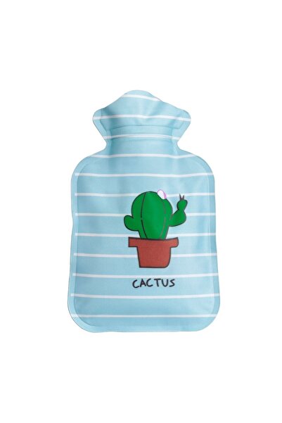 OEM Pernă pentru apă caldă, 300 ml, bleu cu dungi albe și model cactus