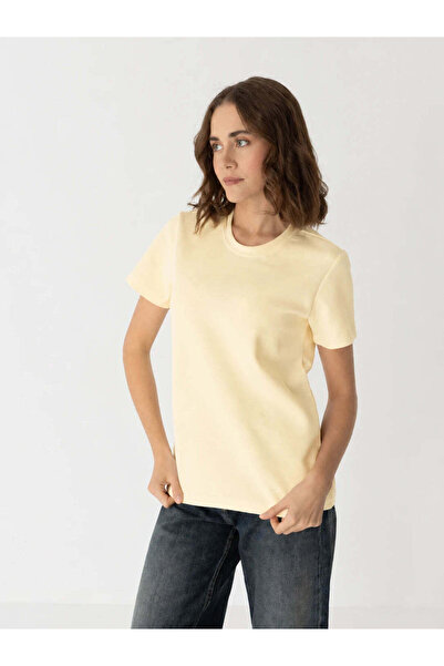 The Maze Basic Pamuklu Kadın T-shirt Sarı
