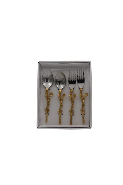 B&D Spoon and Fork Set 4 Pieces, Decorative Cutlery Set for Dining, Serving, ...