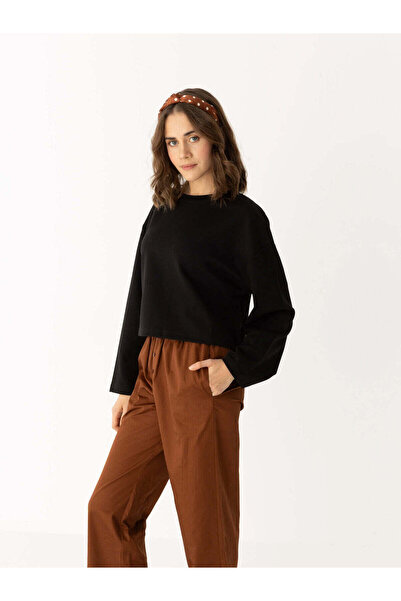 Timeless Oversize Uzun Kollu Pamuklu Kadın T-shirt Siyah