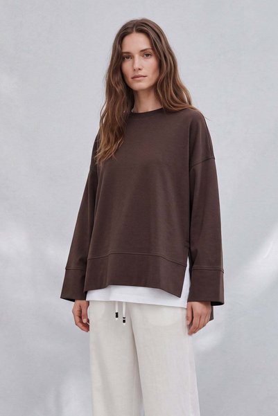 Soul Yırtmaçlı Yuvarlak Yaka Sweatshirt Kahverengi