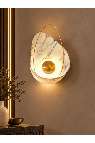 Genel Markalar Mermer desenli modern APLİK LEDLİ siyah-beyaz