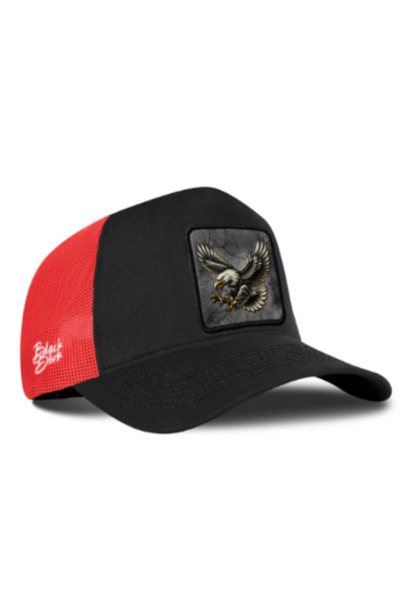 BlackBörk Black-Red Trucker Hat with Eagle Logo