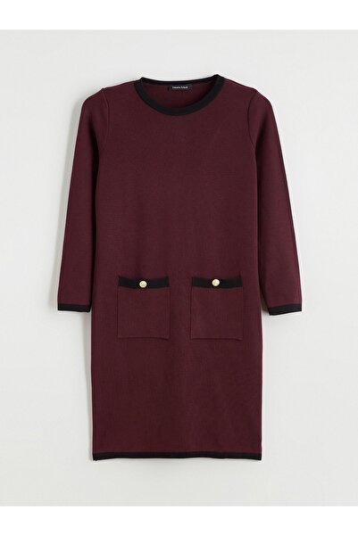 Lavanta Tekstil Crew Neck Button Pocket Detailed Knitwear Dress
