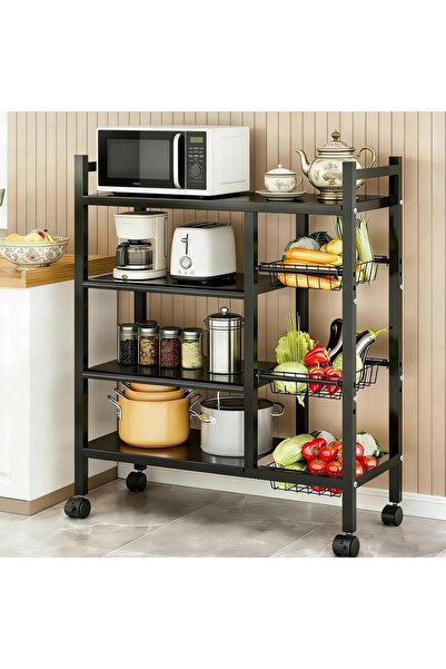 Generic 4-Tier Kitchen Trolley with Wheels, Adjustable Metal Storage Rack