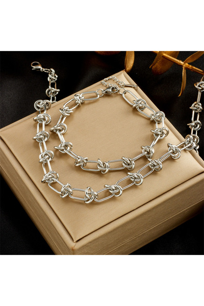 Choice E 316L Stainless Steel Gold Silver Color Twist Knot Necklace Bracelets...