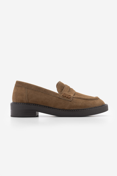 Marjin Kadın Loafer Günlük Klasik Ayakkabı Casual Makosen Fonle Tütün Kahve Süet