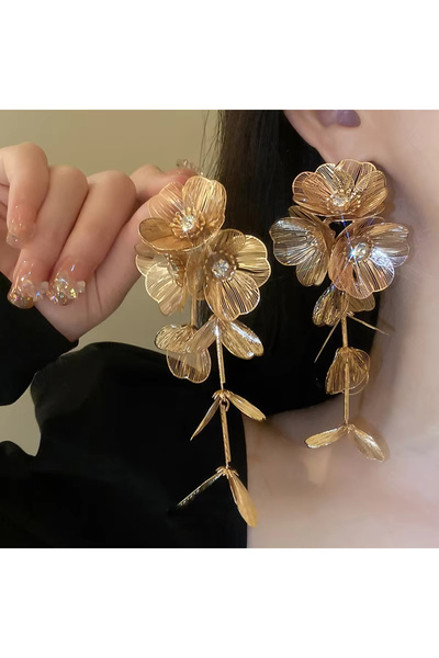 Choice Gold Luxury Metal Big Flower Long Tassel Exaggeration Earrings for Wom...