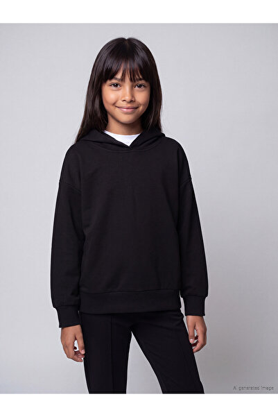 LC Waikiki Two Mt Shop Quality Black Soft Touch Girls' Sweatshirt