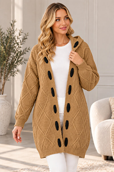 TRQOM Women's No-Closure Long Sleeve Hooded Diamond Patterned Stripe Detailed...