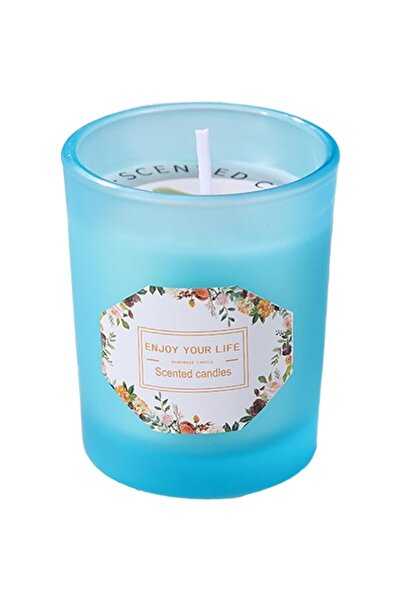 Rao Scented Candle, Blue Glass Model, Lime and Basil Aroma, Soy Wax