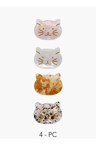 FAV Gloo Pack of 4 Cat Shaped Hair Clamps with Print