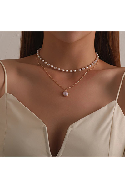 Choice D New Women's Pearl Necklace Kpop Gold Color Beads Pendant Necklaces G...