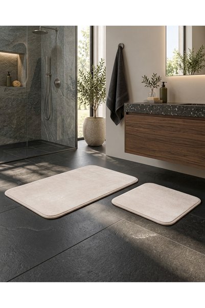 LALHOME 2 Pieces Soft Plush Fabric Bath Mat - Toilet Mat Set - Non-Slip Botto...