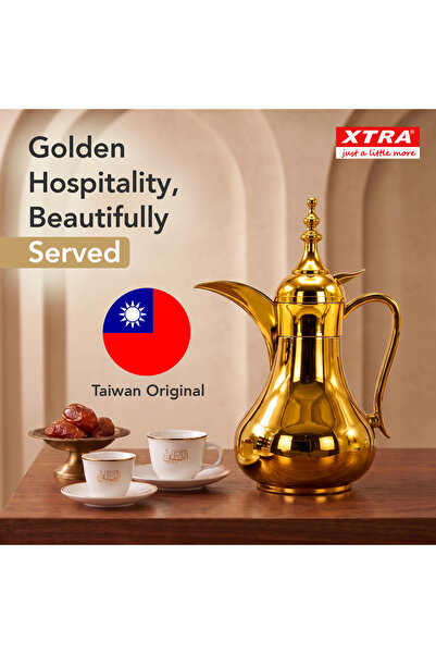 Extra Xtra Stainless Steel Vacuum Flask 0.6L Gold Double Wall Insulated Dallah for Coffee and Tea