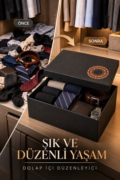 grimorlife 1 Adet Dolap İçi Düzenleyici Sert Taslama Kutu 24x21x13,5 cm – Çorap, Kravat, Aksesuar ve Bakım Ürünleri Organizer Saklama Kutusu