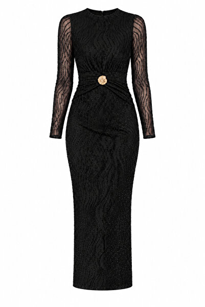 LAMİFUSTORE ROLLAND Simli Halter Yaka Elbise