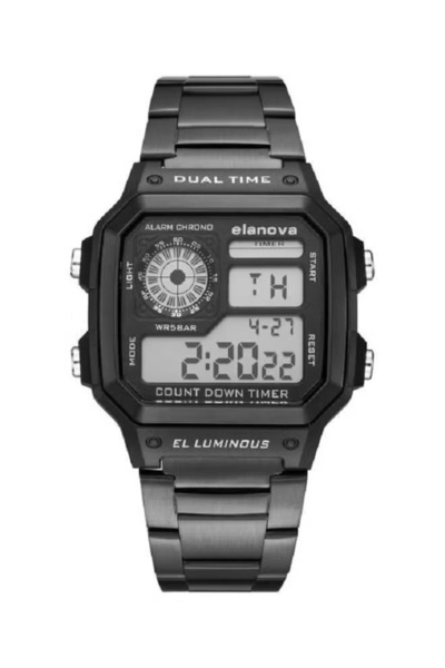 Elanova Men Sport Stainless Steel Strap Watches Men Waterproof Led Digital Wr...