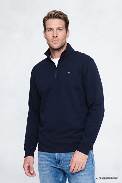 WRANGLER Cotton Regular Fit Zippered Stand Collar Sweatshirt with Logo Detail