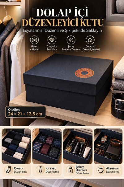 grimorlife 1 Adet Dolap İçi Düzenleyici Sert Taslama Kutu 24x21x13,5 cm – Çorap, Kravat, Aksesuar ve Bakım Ürünleri Organizer Saklama Kutusu