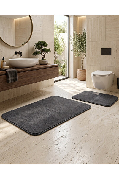 LALHOME 2 Adet Soft Peluş Kumaş Banyo Paspası - Tuvalet Paspas Takımı - Kaydı...