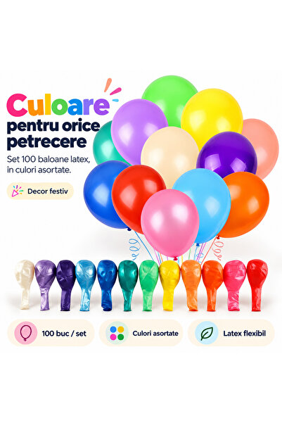 iTin Baloane latex 100 buc/set, multicolor, pentru petreceri, aniversari si d...
