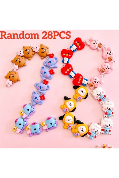 BANDAI 28 قطعة عشوائية @ 100 قطعة من إكسسوارات BT21 الكرتونية المصنوعة من الر...