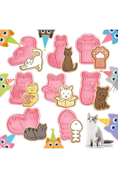 HaveLovely Cat Cookie Cutters, 8 Pcs with Plunger Stamps 3D Cat Paw Shape Bis...