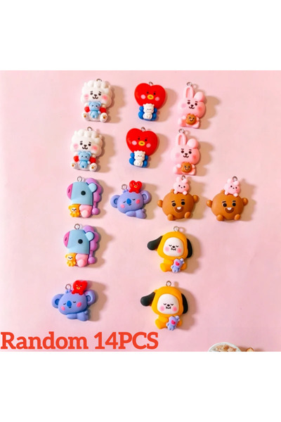 BANDAI Random 14pcs @100pcs BT21 Resin Cartoon Charm DIY Accessories Craft Su...