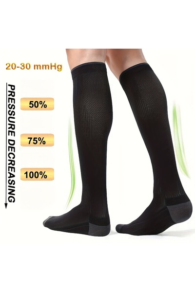 Choice 37-43 أسود، زوج واحد من الجوارب الضاغطة للرجال والنساء، 20-30 ملم زئبق...