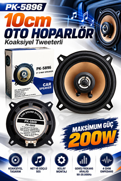 DepoTronik 10 cm Oto Hoparlör Koaksiyel 200W Tweeterli Araç İçi 1 Adet