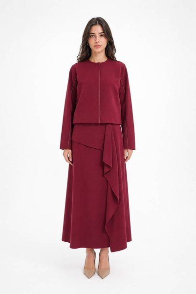 Zems Bordo Asimetrik Drape İkili Takım