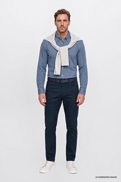 AC&Co / Altınyıldız Classics Men's Navy Blue Cotton Tapered Fit 5-Pocket Diag...