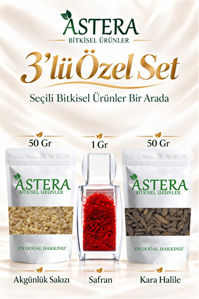 ASTERA 50 Gr Günlük Sakızı + 50 Gr Kara Halile + 1 Gr Orjinal Safran ( İran S...