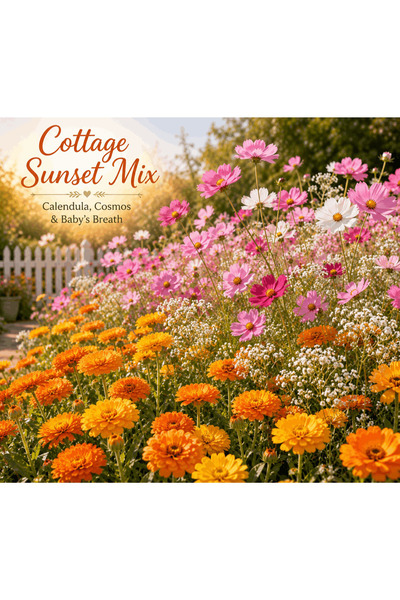 Bloom & Sow Seed Cottage Sunset Mix Flower 100Seeds, Calendula Cosmos Baby's ...