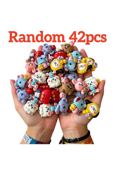 BANDAI 42 قطعة عشوائية @100 قطعة من إكسسوارات BT21 الكرتونية المصنوعة من الرا...