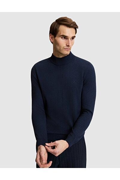 Pierre Cardin Navy Blue Melange Slim Fit Basic Sweater 50331459-Vr120