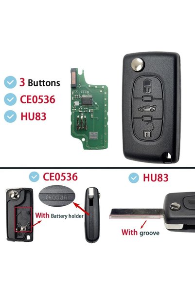 Choice مفتاح سيارة عن بعد قابل للطي من نوع ASK لسيارات بيجو 3 Btns-0536-HU83 ...