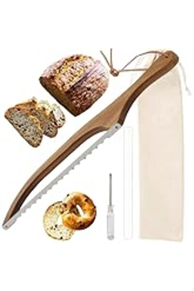 GENERAL Winever Wooden Bread Knife,Slicer for Homemade Bread,Wooden Serrated ...