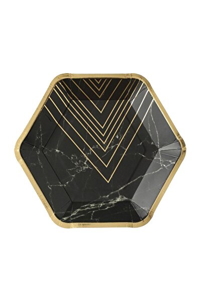 OEM Farfurii de Carton Negre Marble cu Folie Aurie 18cm, 6buc – practice pent...