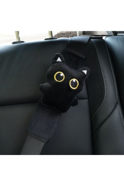 Choice Black Black Cat Car Safety Shoulder Pads Soft Plush Pressure-Relief Se...