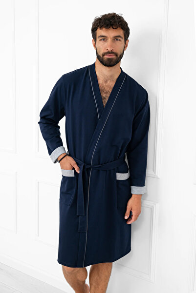 Other Halat de baie cu mânecă lungă Gabriel, bleumarin/melanj, XXXL