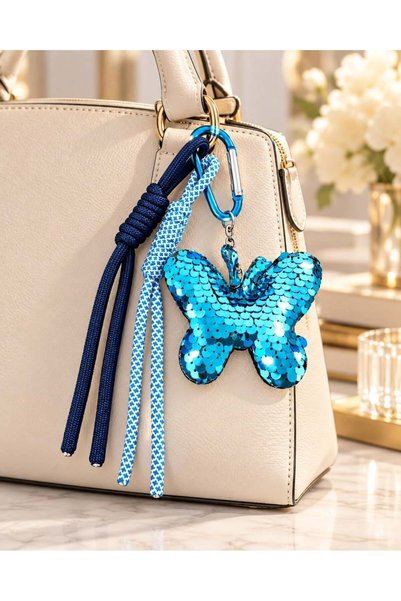 Kumru Studio Blue Sequined Butterfly Figured Bag Charm