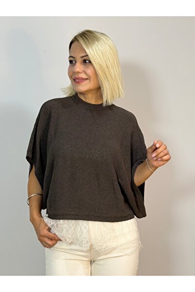 SİSTA MODA 1025 Lace Trim at Hem, Crew Neck, Oversize, Mercerized Blouse
