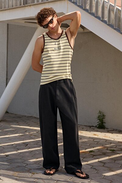 Bershka Ketenli super baggy fit pantolon