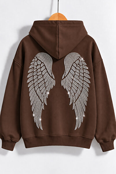 dwnwear سويت شيرت نسائي كبير الحجم بقلنسوة وطبعة وينج ستون