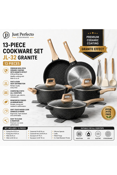 Just Perfecto Set de vase de gătit JL-32 Granit, 13 piese, Aluminiu turnat, C...